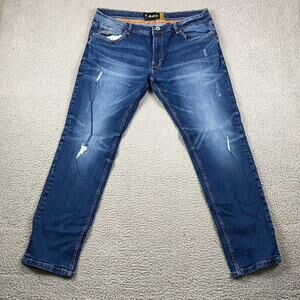 Raw X Skinny Jeans Men's 36x32 Blue Medium Wash Distressed Straight Leg